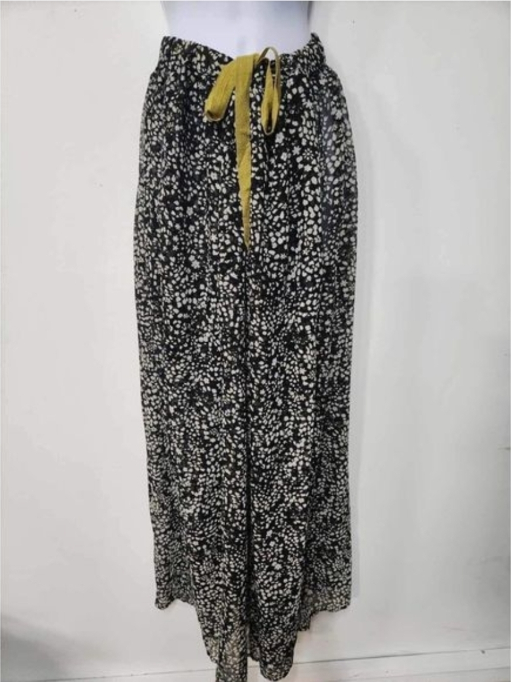Free People Black and White Printed Maxi with Yellow Tie